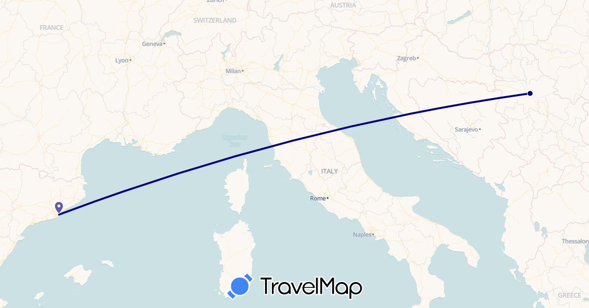 TravelMap itinerary: driving in Spain, Serbia (Europe)